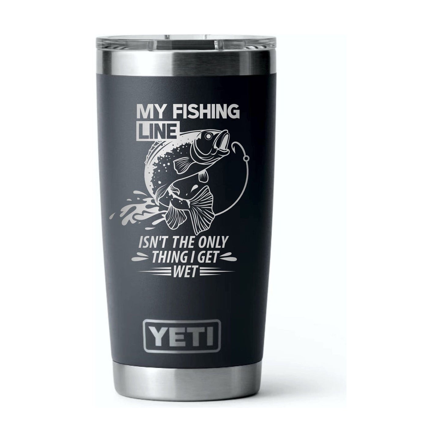 20oz Charcoal Yeti Rambler, my fishing line isn't the only thing I get wet tumbler