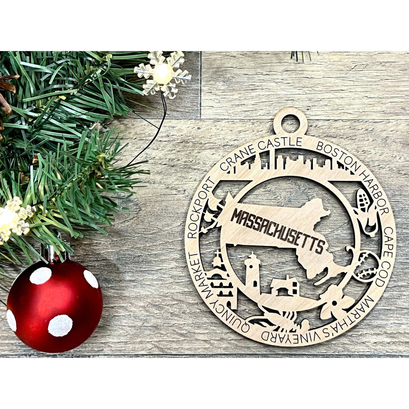 Massachusetts Wooden Christmas Ornaments