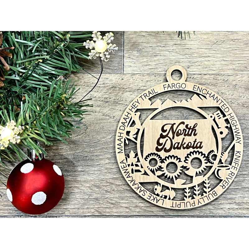 North Dakota Wood Christmas Ornaments