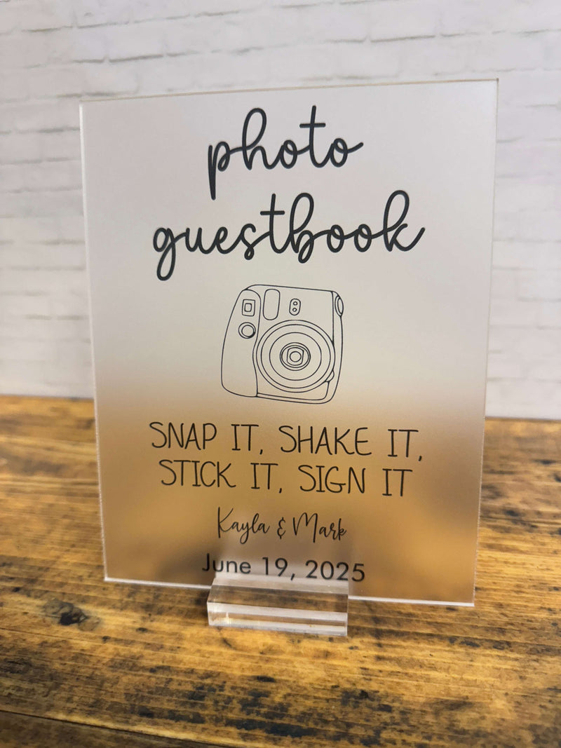 Photo Guestbook Sign, Photo Guest Book Sign, Polaroid Guest Book Sign, Leave a Photo, Snap It Shake It, Acrylic Wedding Photo Sign, PGB0001
