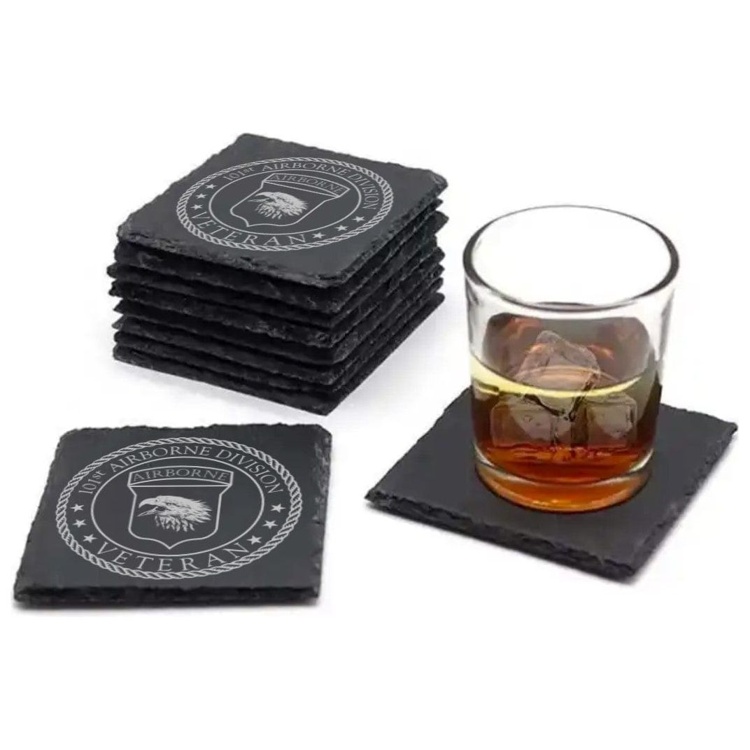 square slate coaster with 101st Airborne Veteran logo