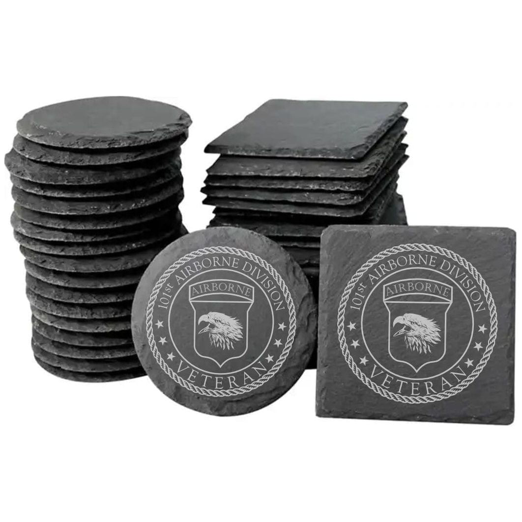 slate coasters with 101st Airborn Veteran logo