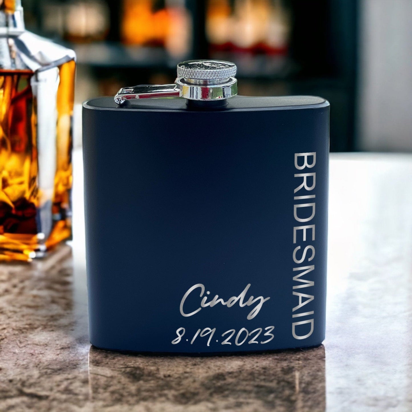 6oz Leather Wrapped and Black Stainless Steel Hip Flask, Custom Engraving