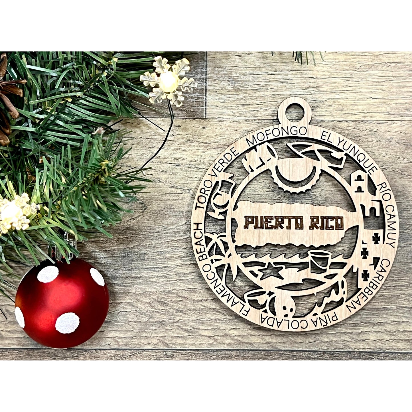 Puerto Rico Wood Christmas Ornaments