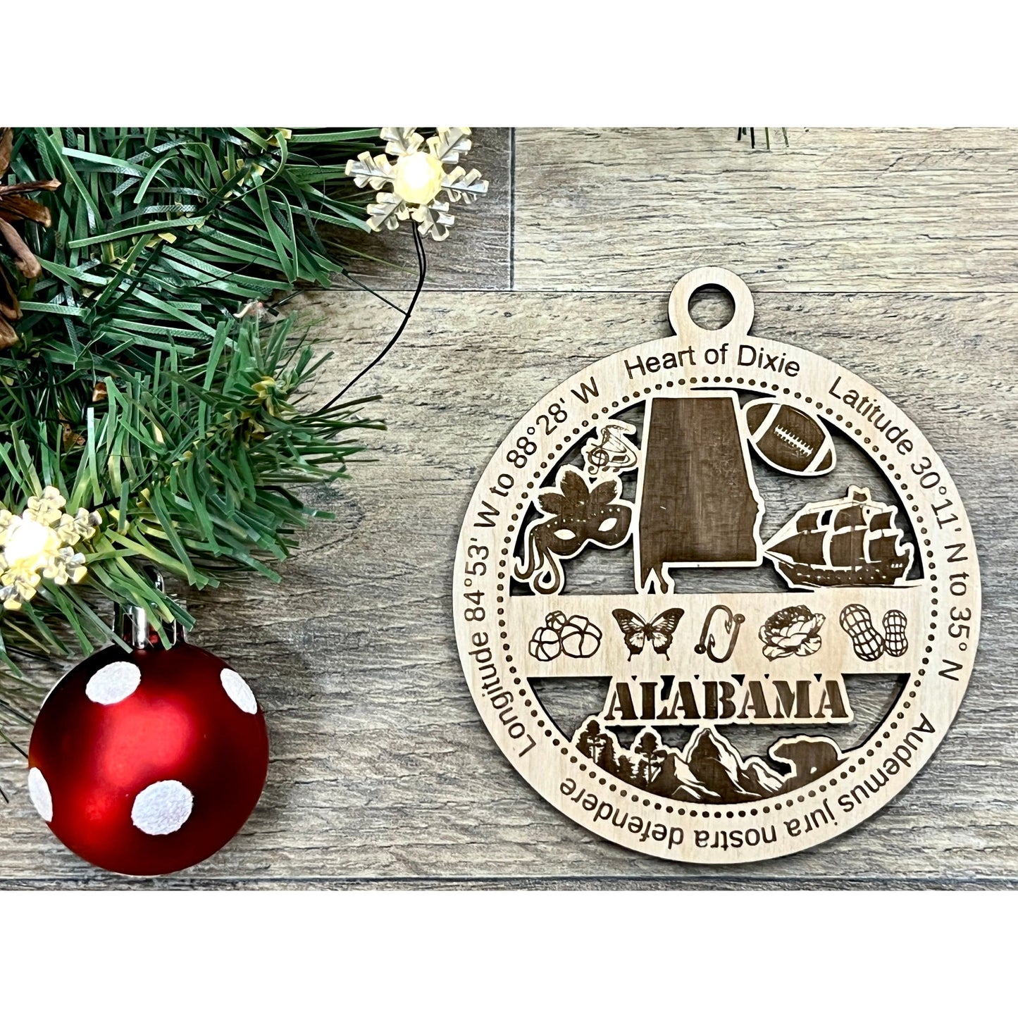 Alabama State ornament, Alder, laser engraved