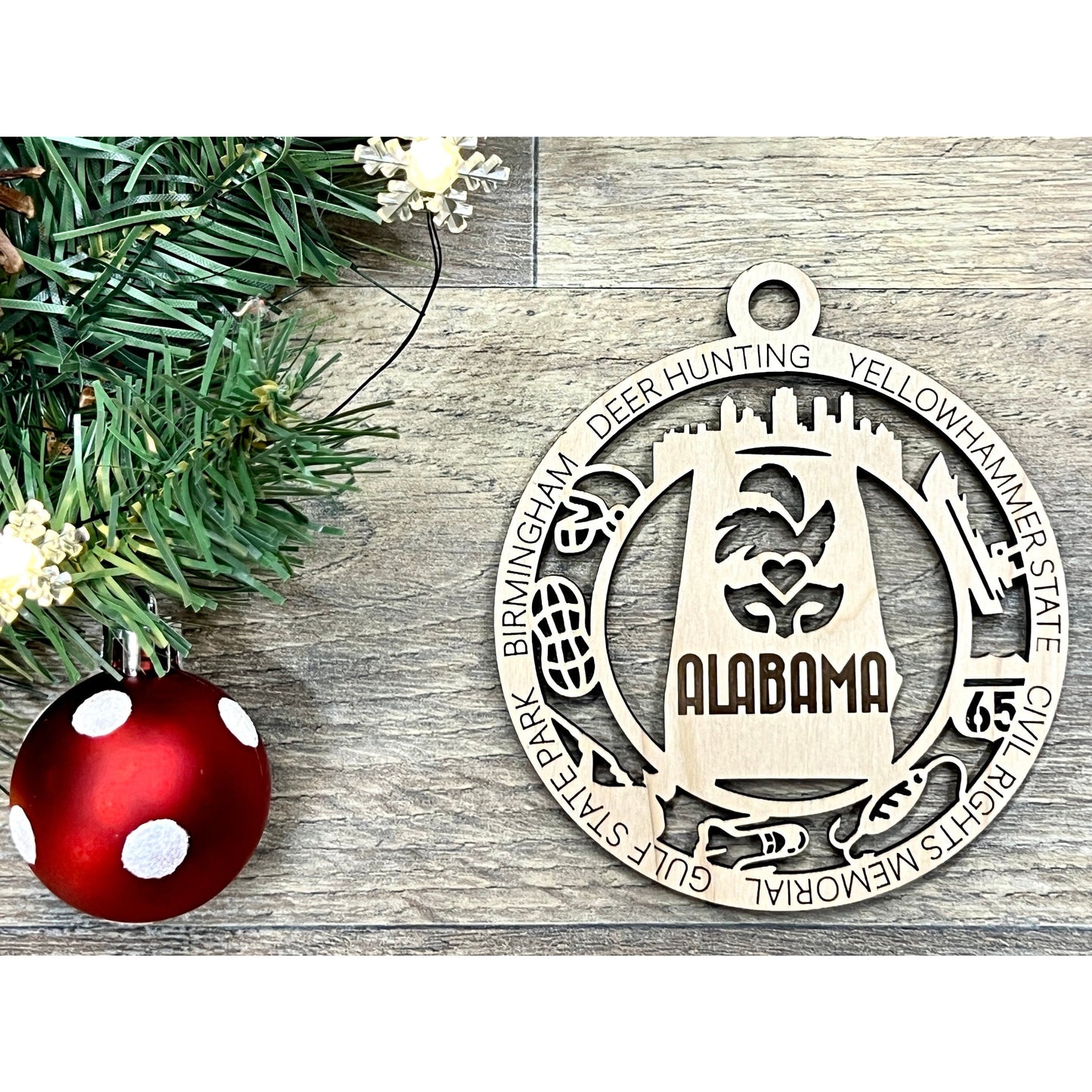 Alabama State ornament, laser engraved Alder