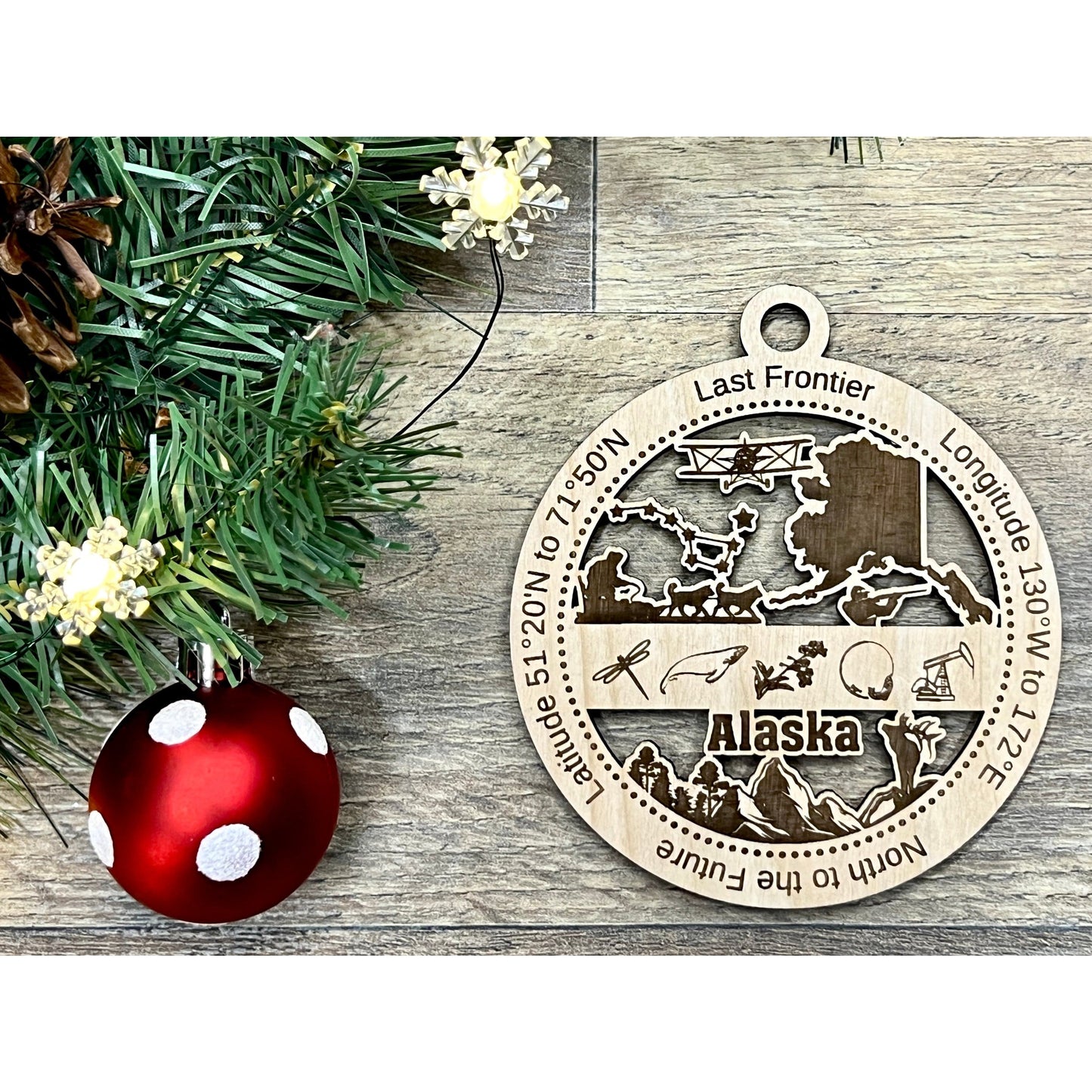 Alaska Wood Christmas Ornament