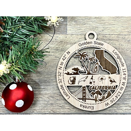 California Wood Christmas Ornaments