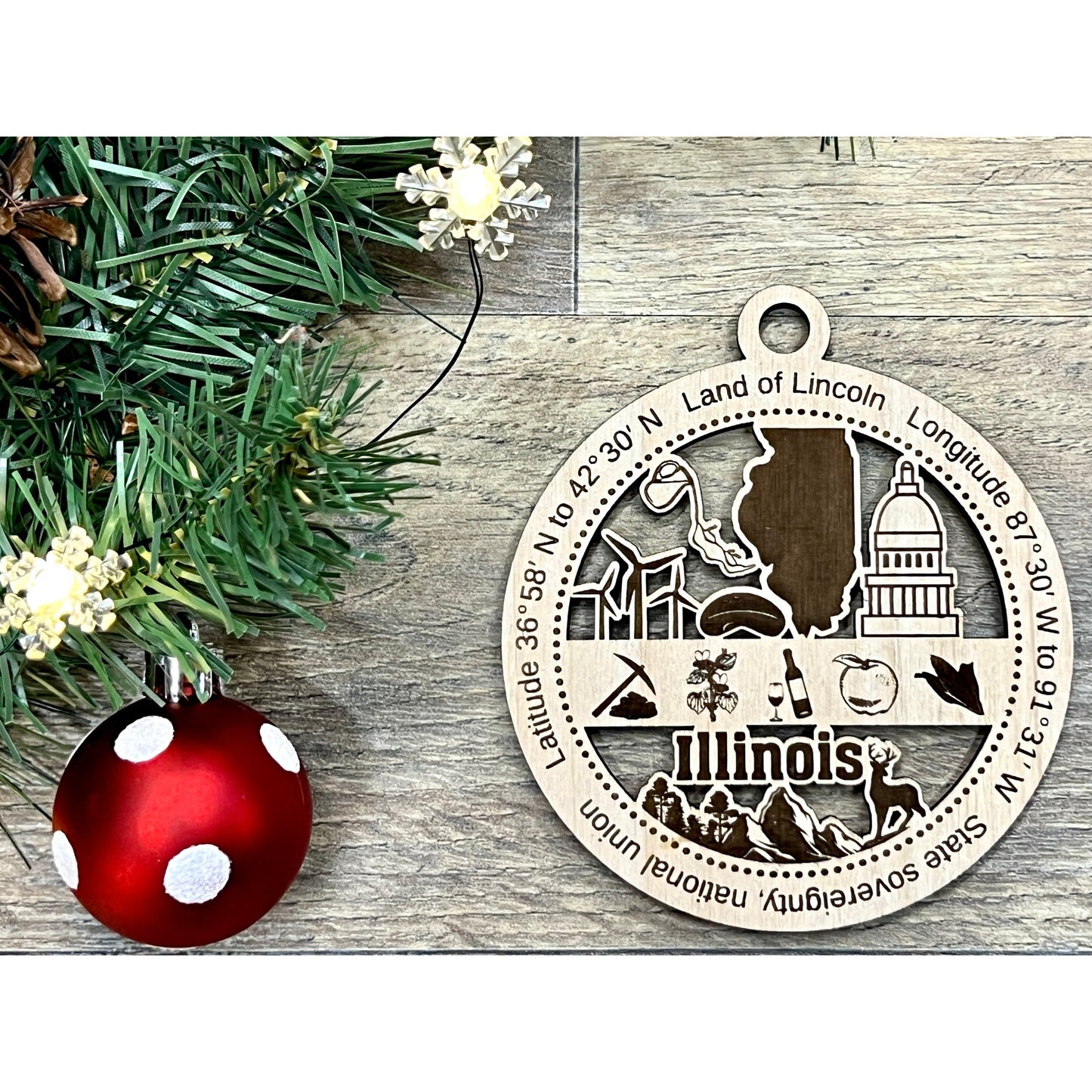 Illinois Wood Christmas Ornaments