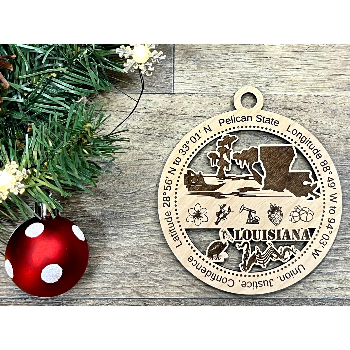 Louisiana Wood Christmas Ornaments