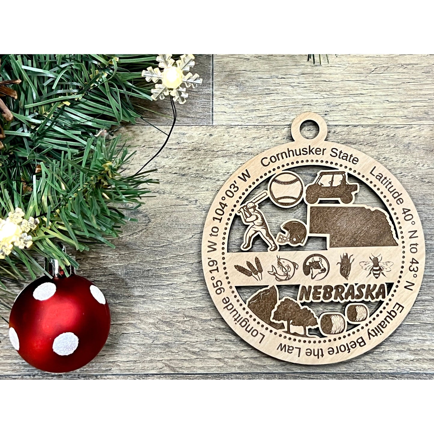 Nebraska Wood Christmas Ornaments