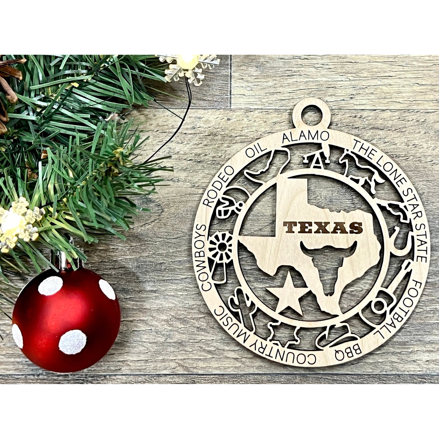 Texas Wood Christmas Ornaments