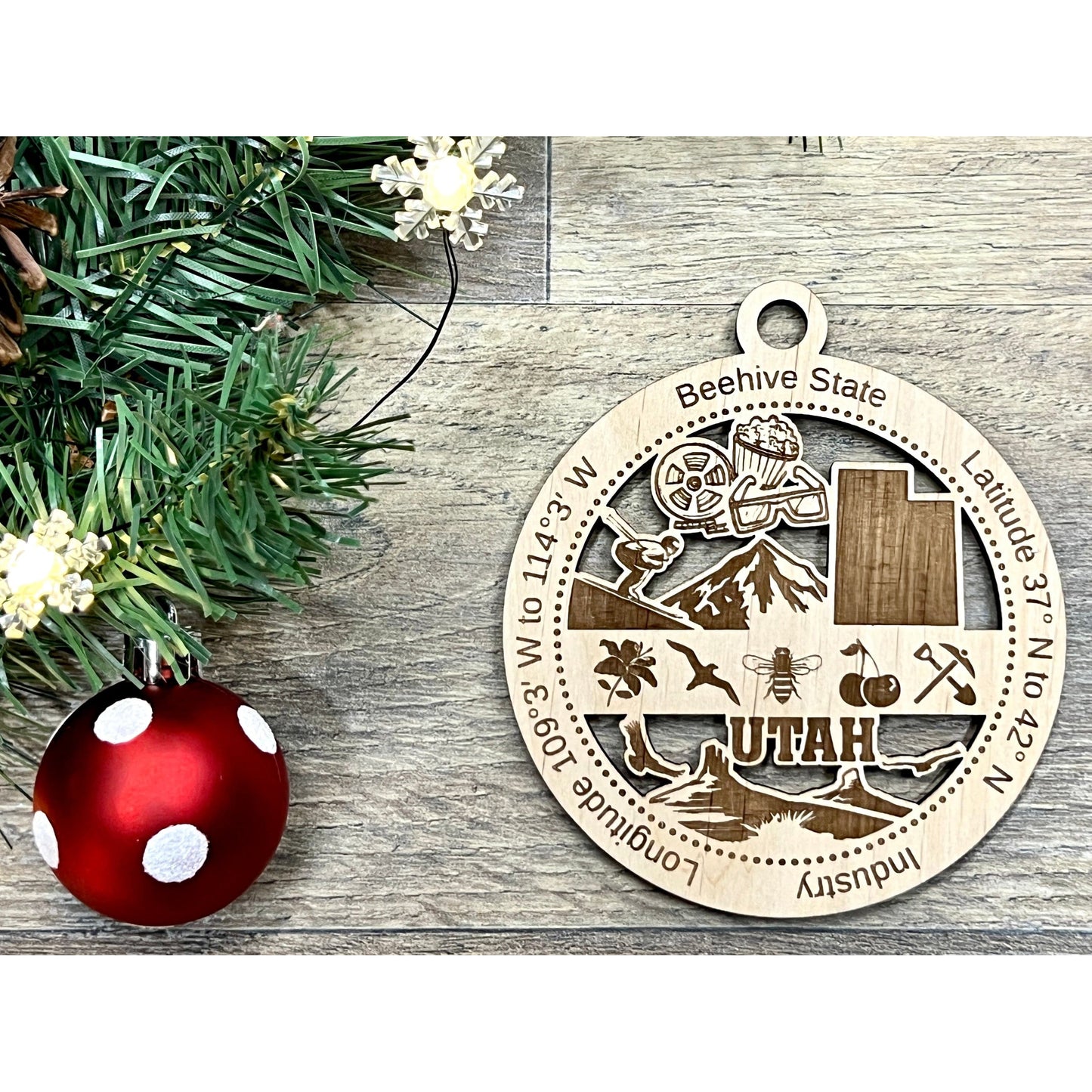 Utah Wood Christmas Ornaments