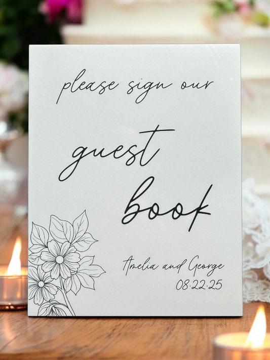 Guest Book sign, line drawn floral accent, Weddings, Anniversary, Birthday, Milestone Events GB0004