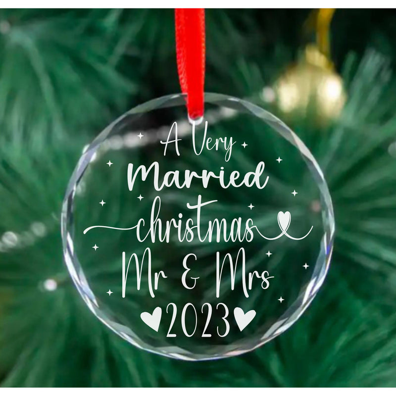 Crystal Glass ornament celebrating first Chrimstmas as a married couple