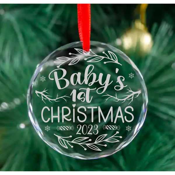 Baby's first Christmas crystal glass ornament with ribbon