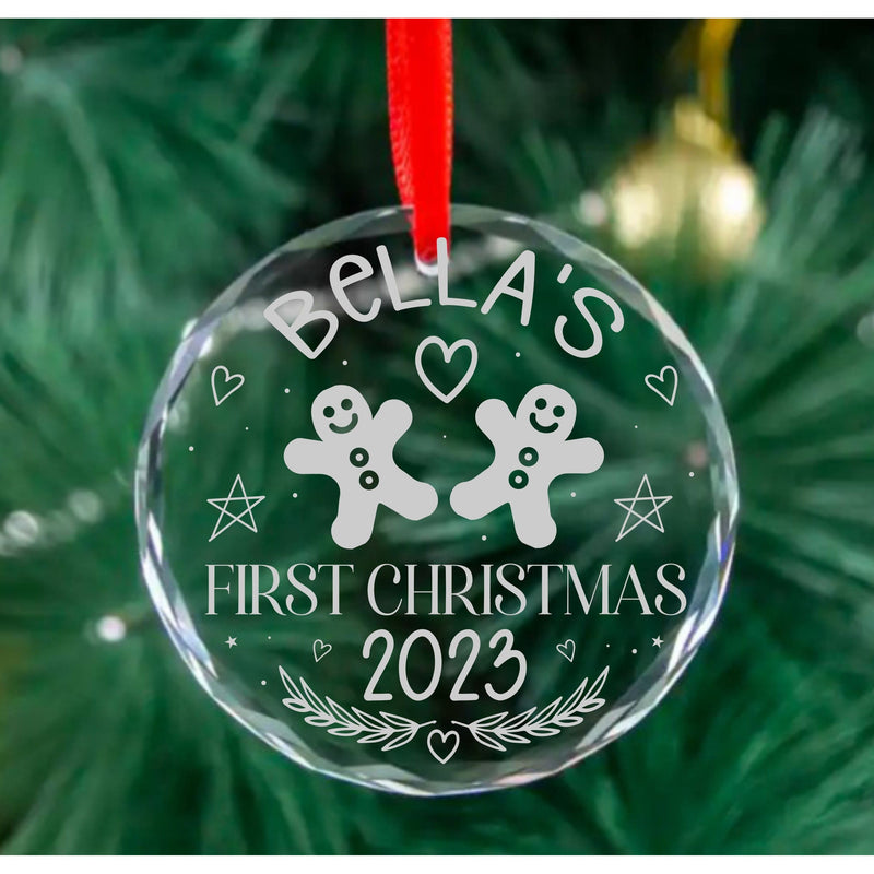 crystal glass ornamnet, baby's name first christmas with year