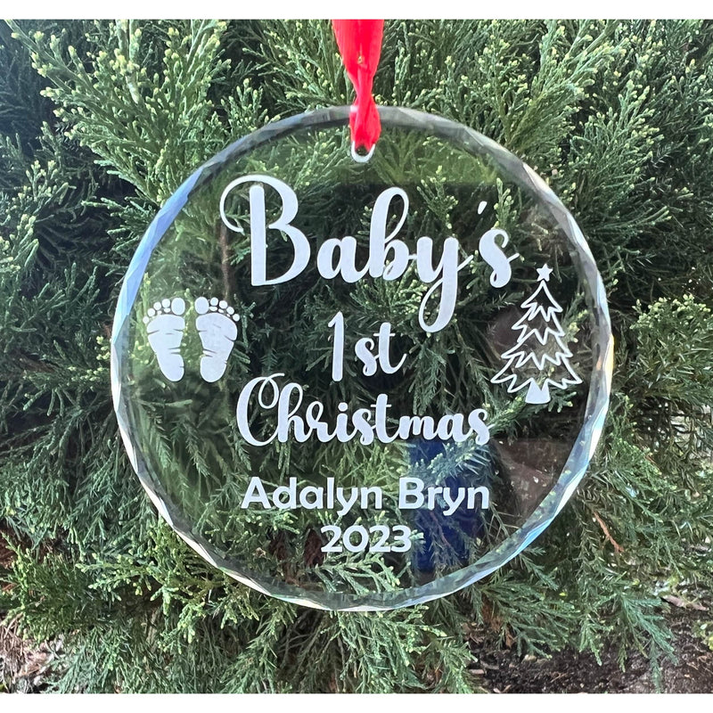 Baby's First Christmas with Year, K9 Crystal Glass Ornament
