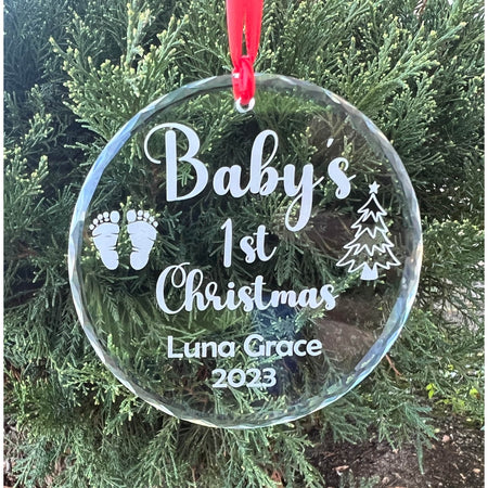 Baby's First Christmas with Year, K9 Crystal Glass Ornament