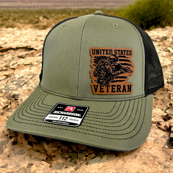 US Flag Veteran Reaper Richardson 112 Trucker hat loden green-black snapback hat
