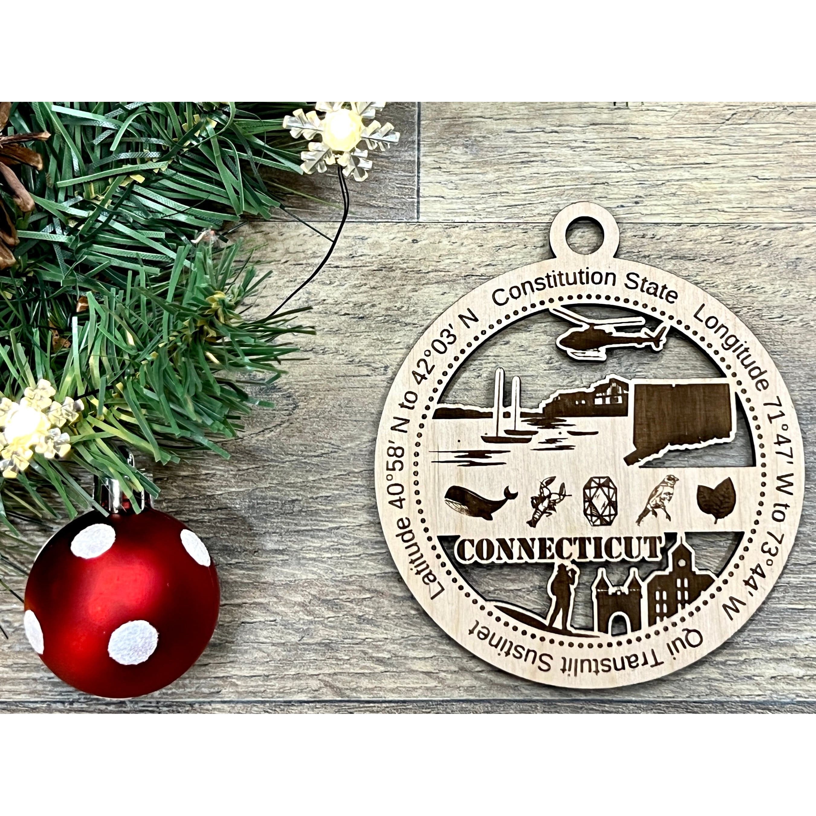 Connecticut Wood Christmas Ornaments