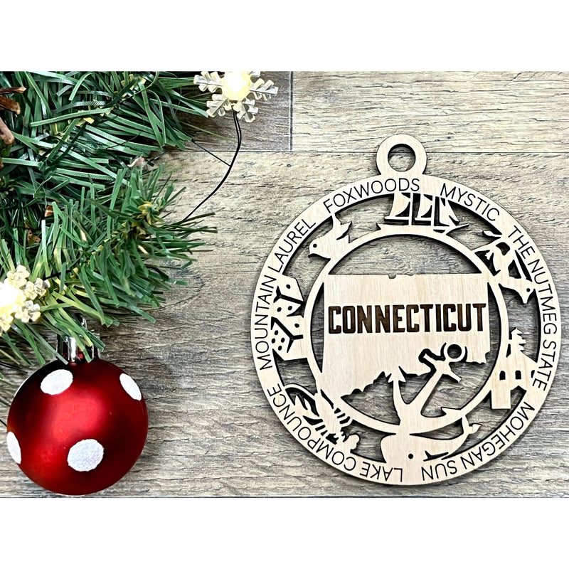 Connecticut Wood Christmas Ornaments