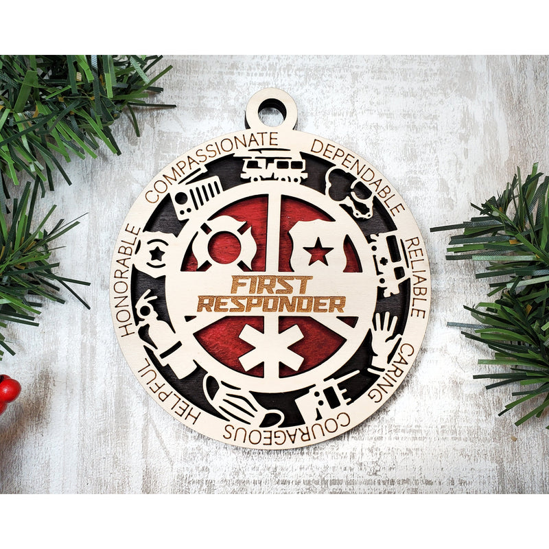 FIRST RESPONDER WOOD CHRISTMAS ORNAMENT 