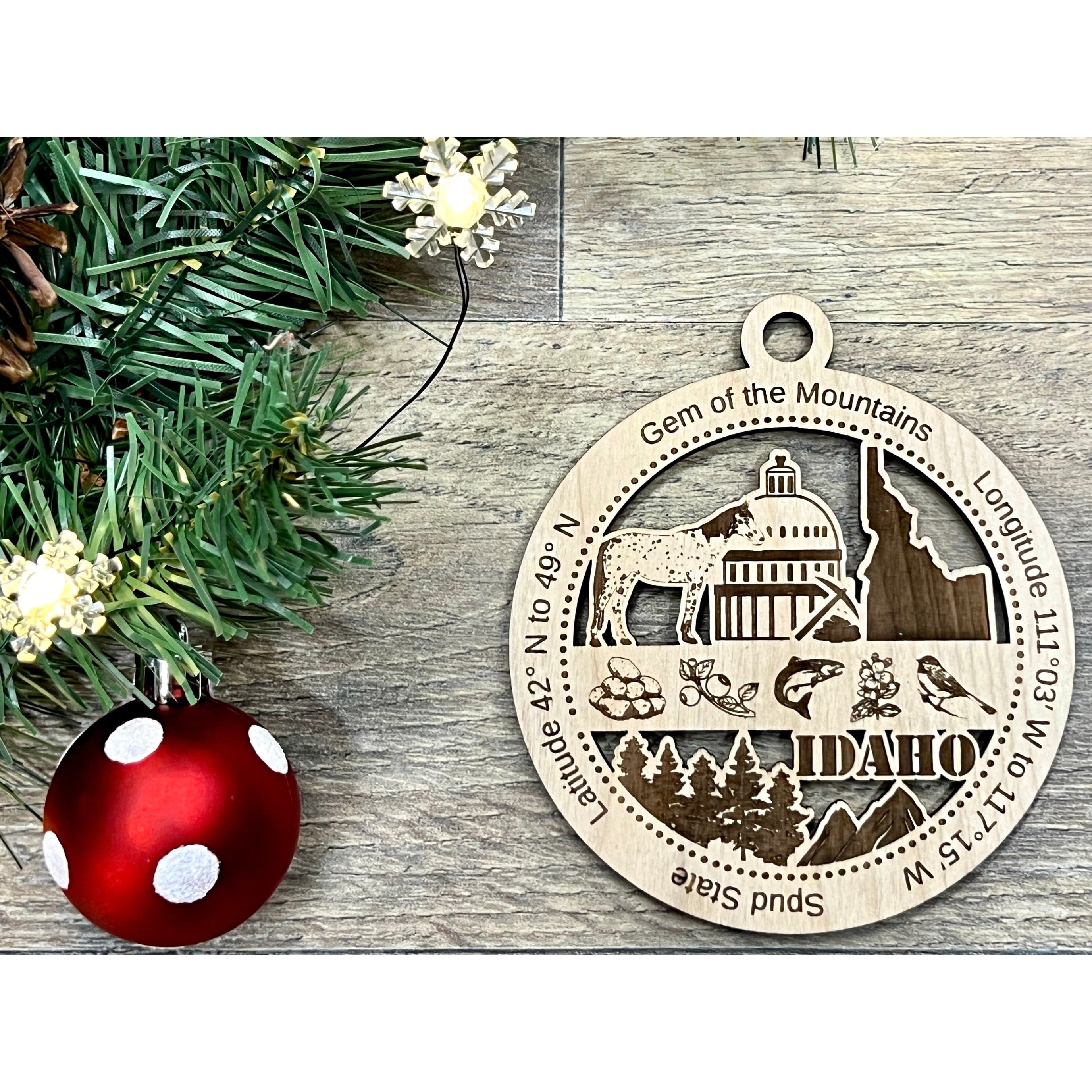 Idaho Wood Christmas Ornaments