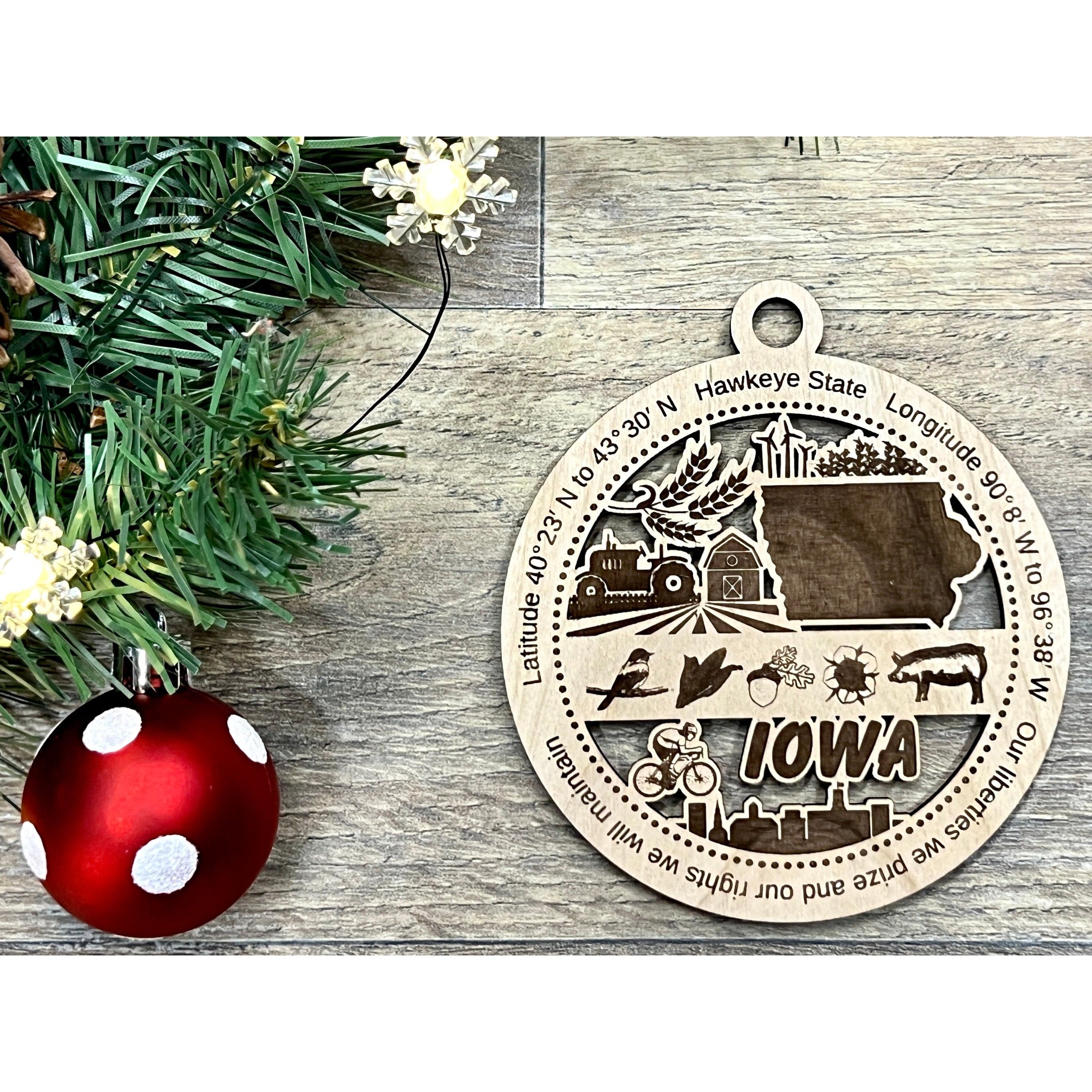 Iowa Wood Christmas Ornaments