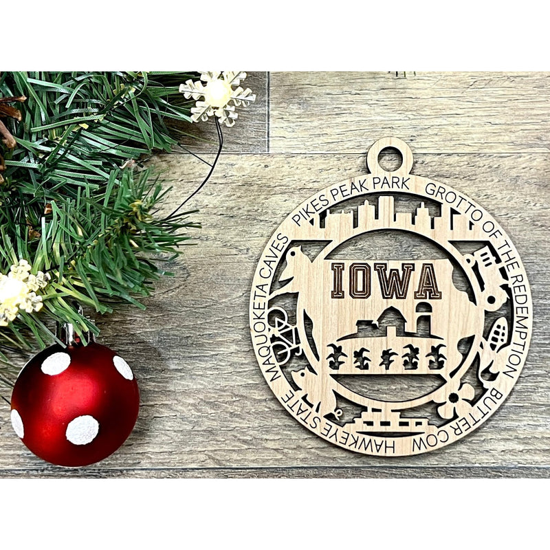 Iowa Wood Christmas Ornaments