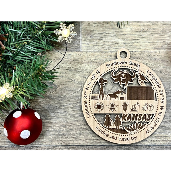Kansas Wood Christmas Ornaments