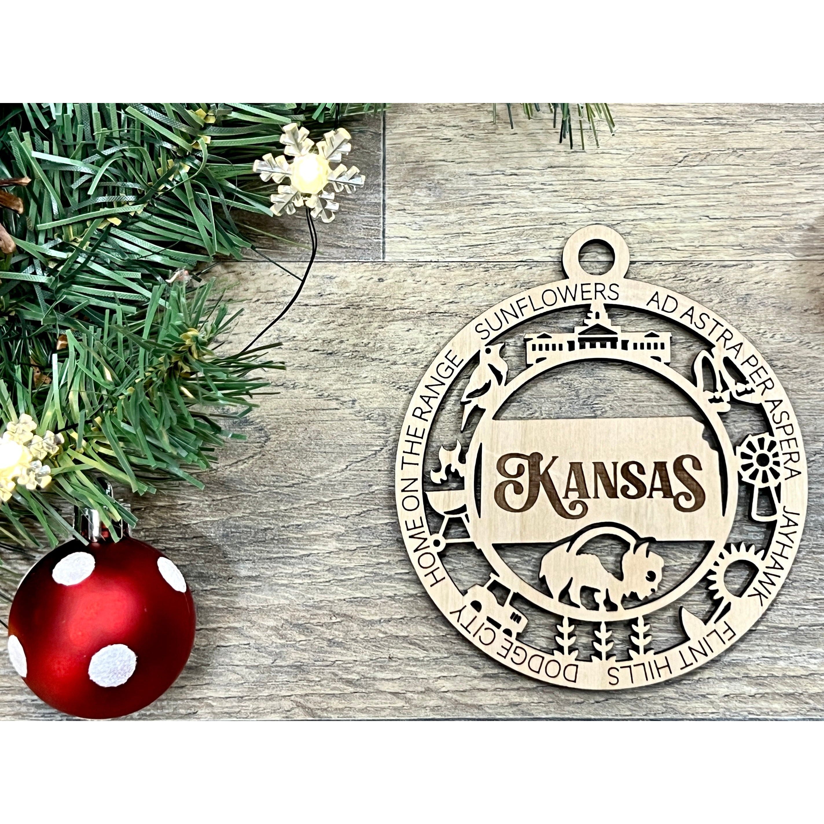 Kansas Wood Christmas Ornaments