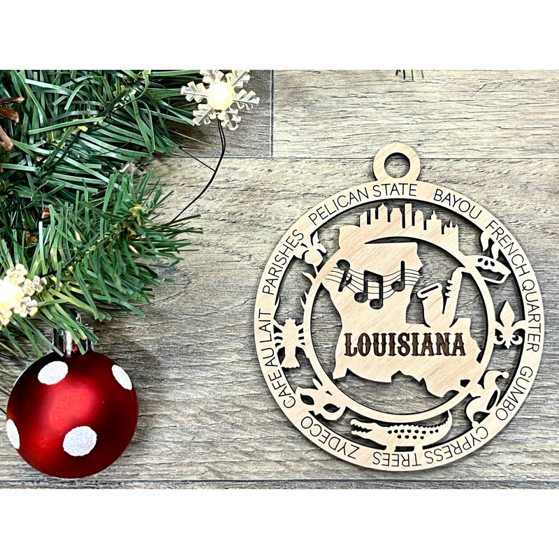 Louisiana Wood Christmas Ornaments