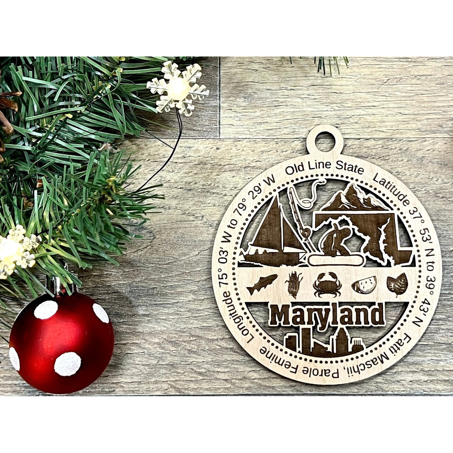 Maryland Wood Christmas Ornaments