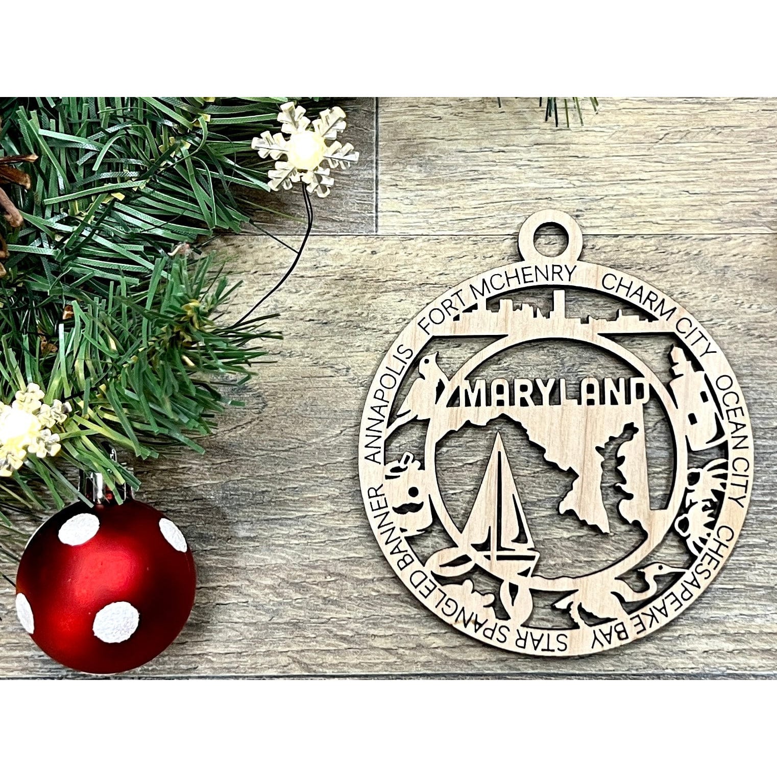 Maryland Wood Christmas Ornaments