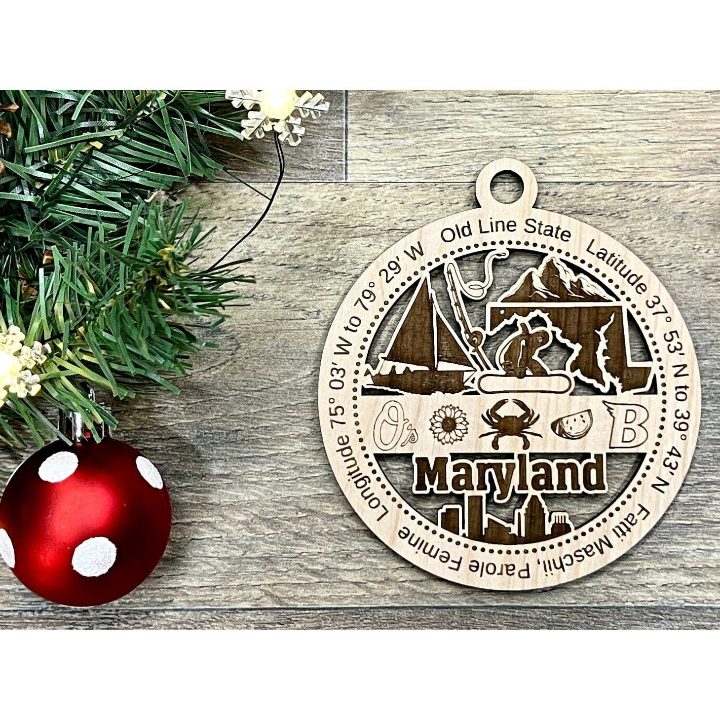 Maryland Wood Christmas Ornaments