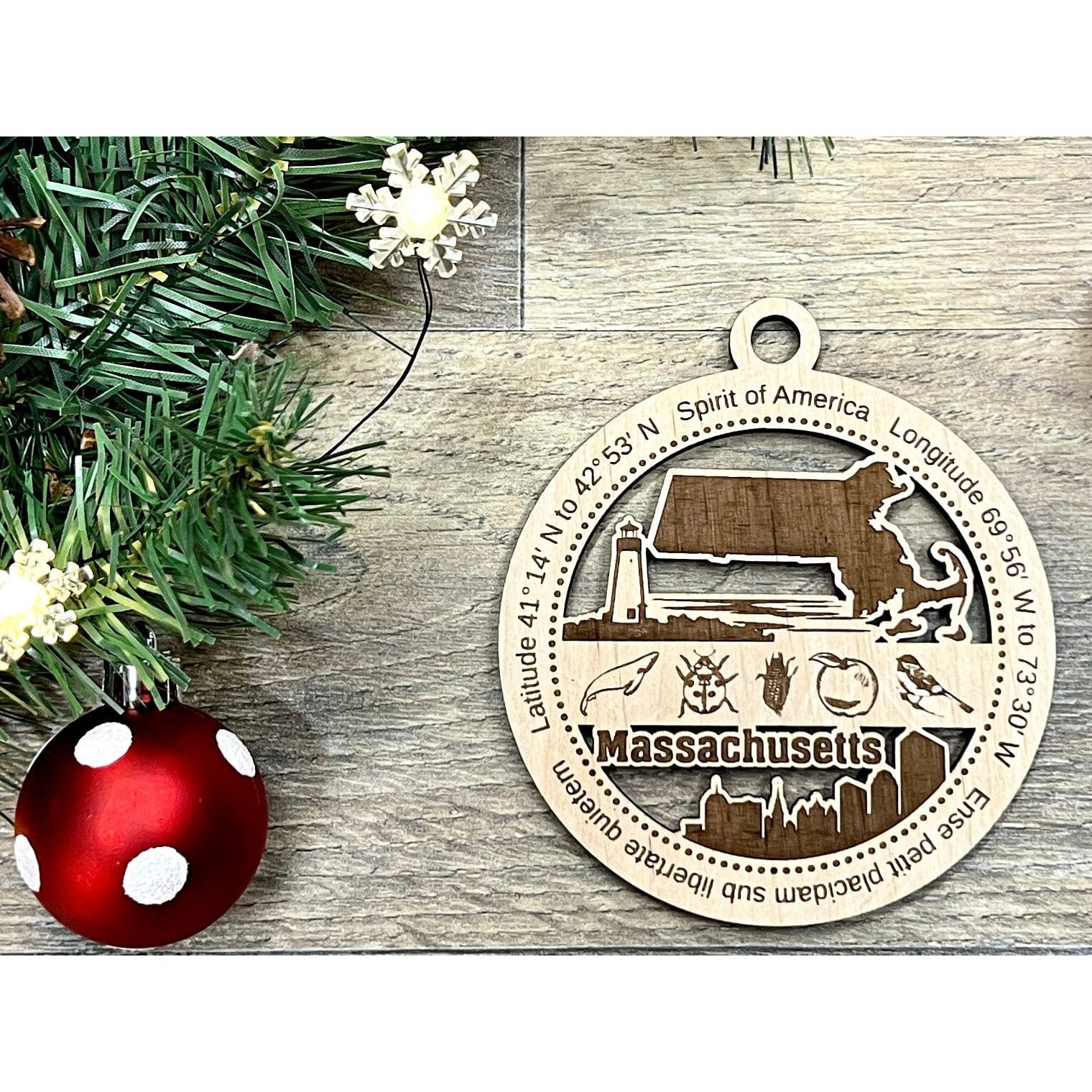 Massachusetts Wooden Christmas Ornaments