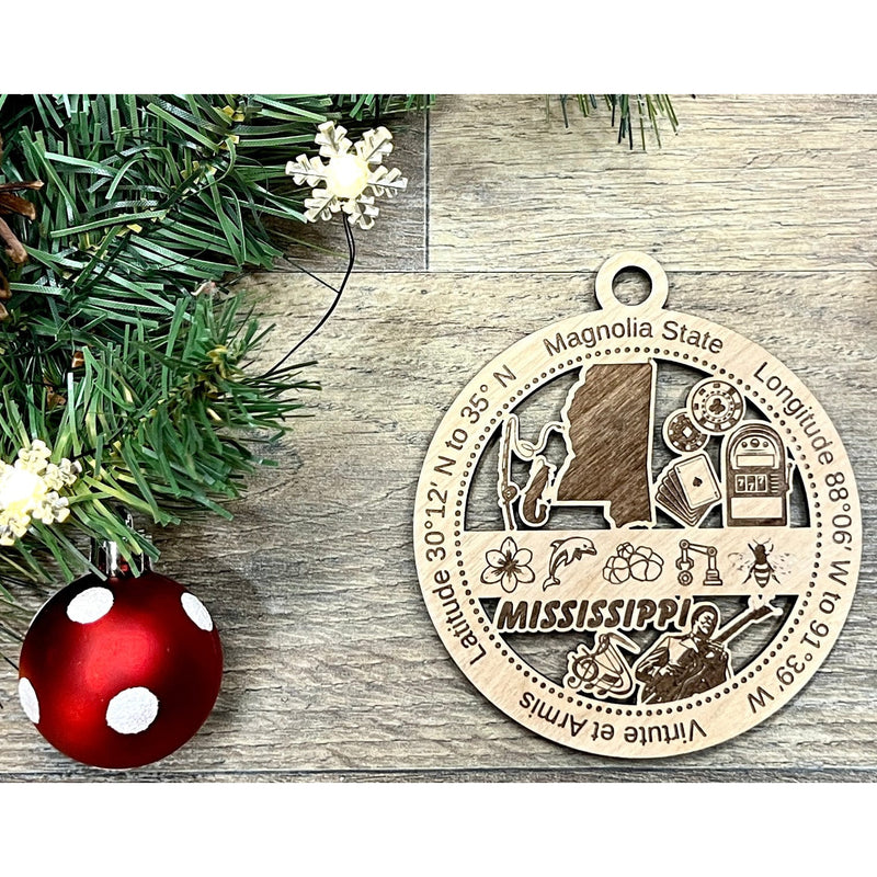 Mississippi Wood Christmas Ornaments
