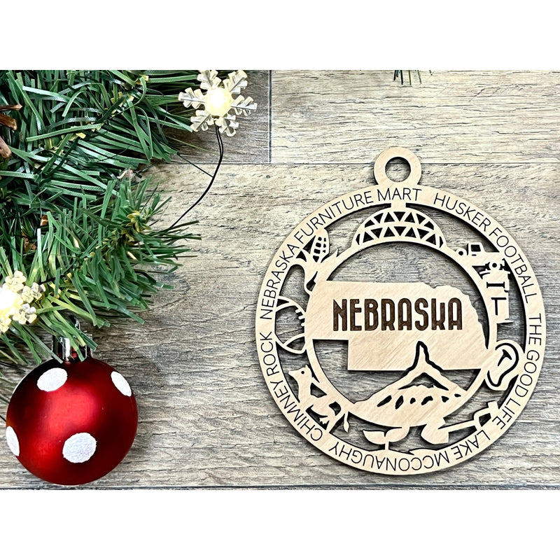 Nebraska Wood Christmas Ornaments