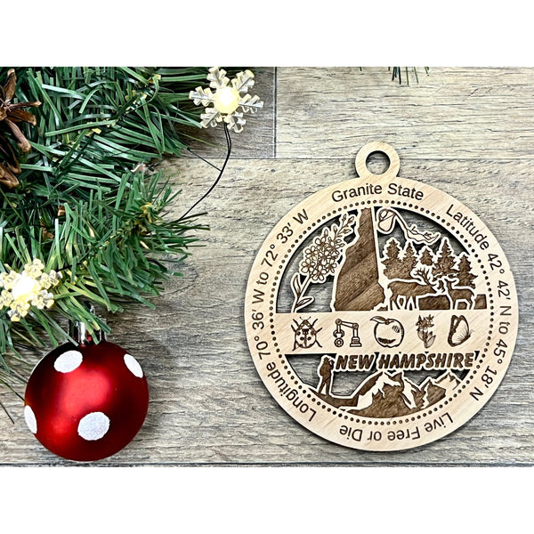 New Hampshire Wood Christmas Ornaments