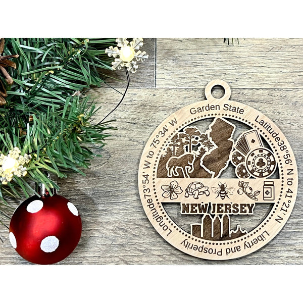 New Jersey Wood Christmas Ornaments