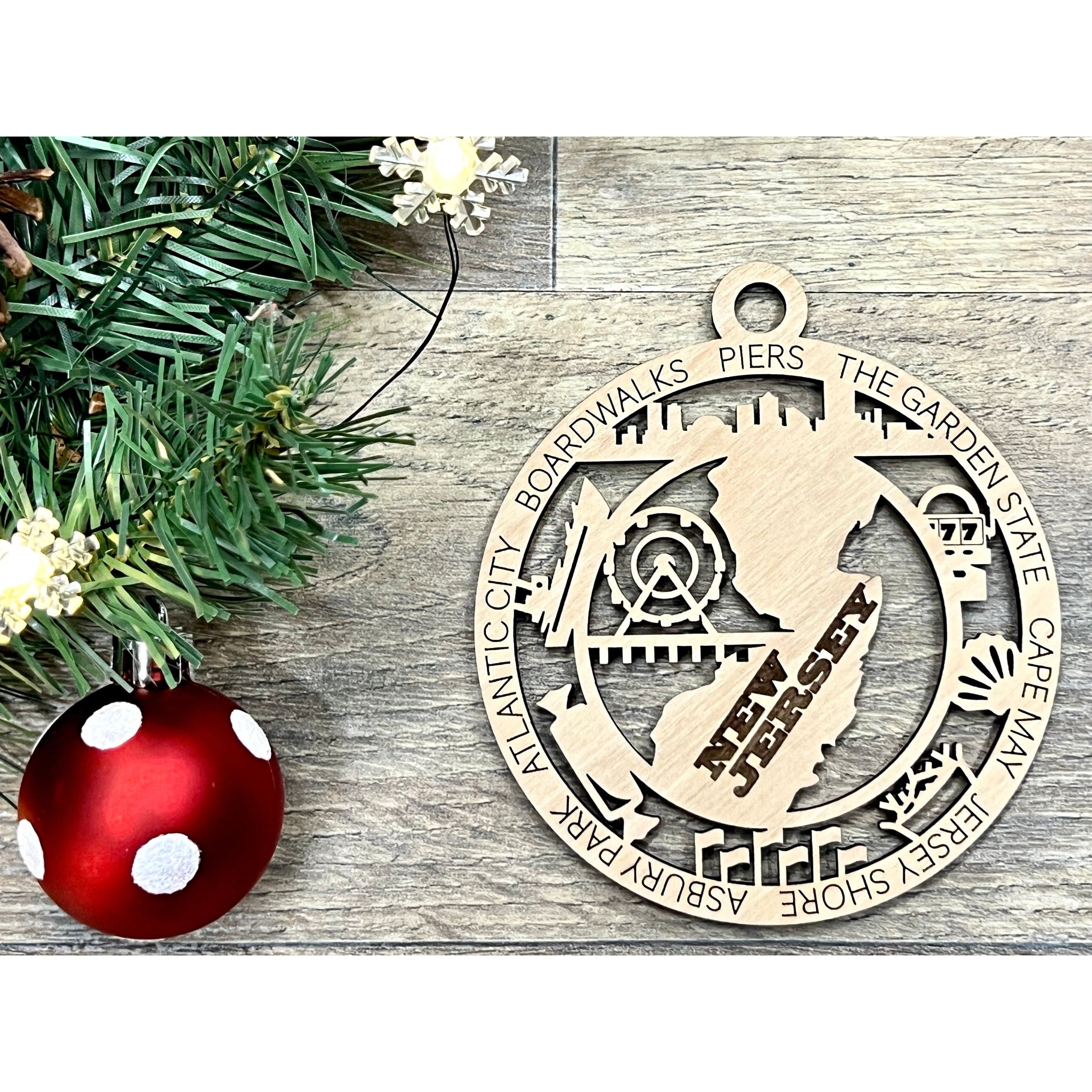 New Jersey Wood Christmas Ornaments