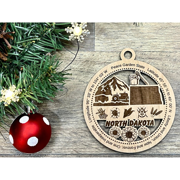 North Dakota Wood Christmas Ornaments