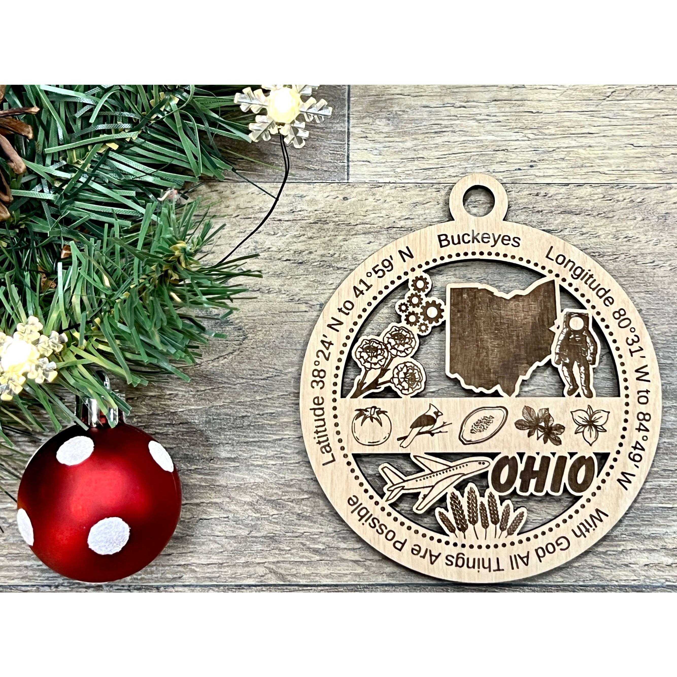 Ohio Wood Christmas Ornaments