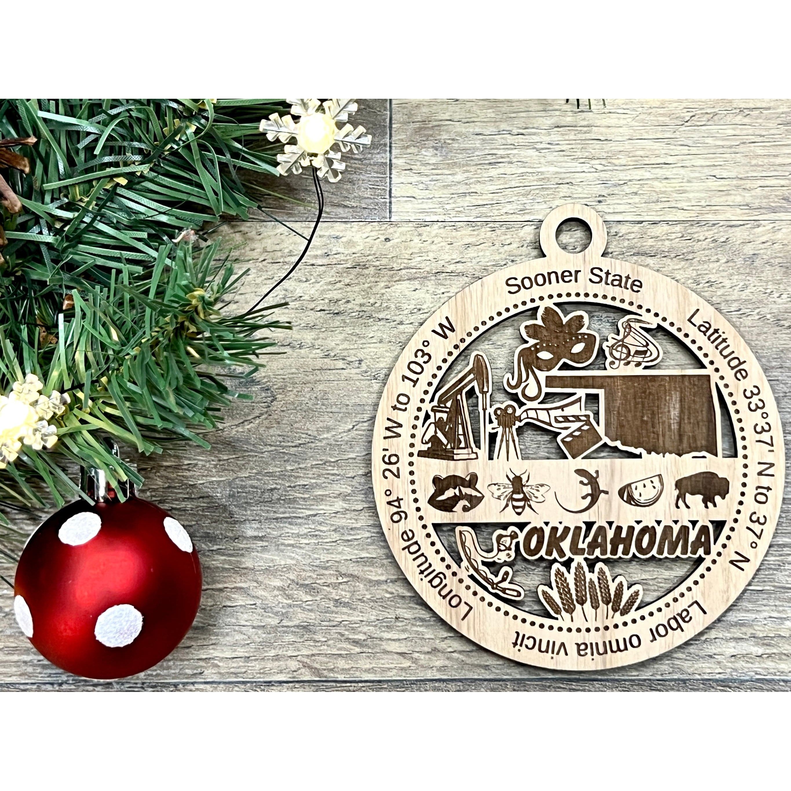 Oklahoma Wood Christmas Ornaments