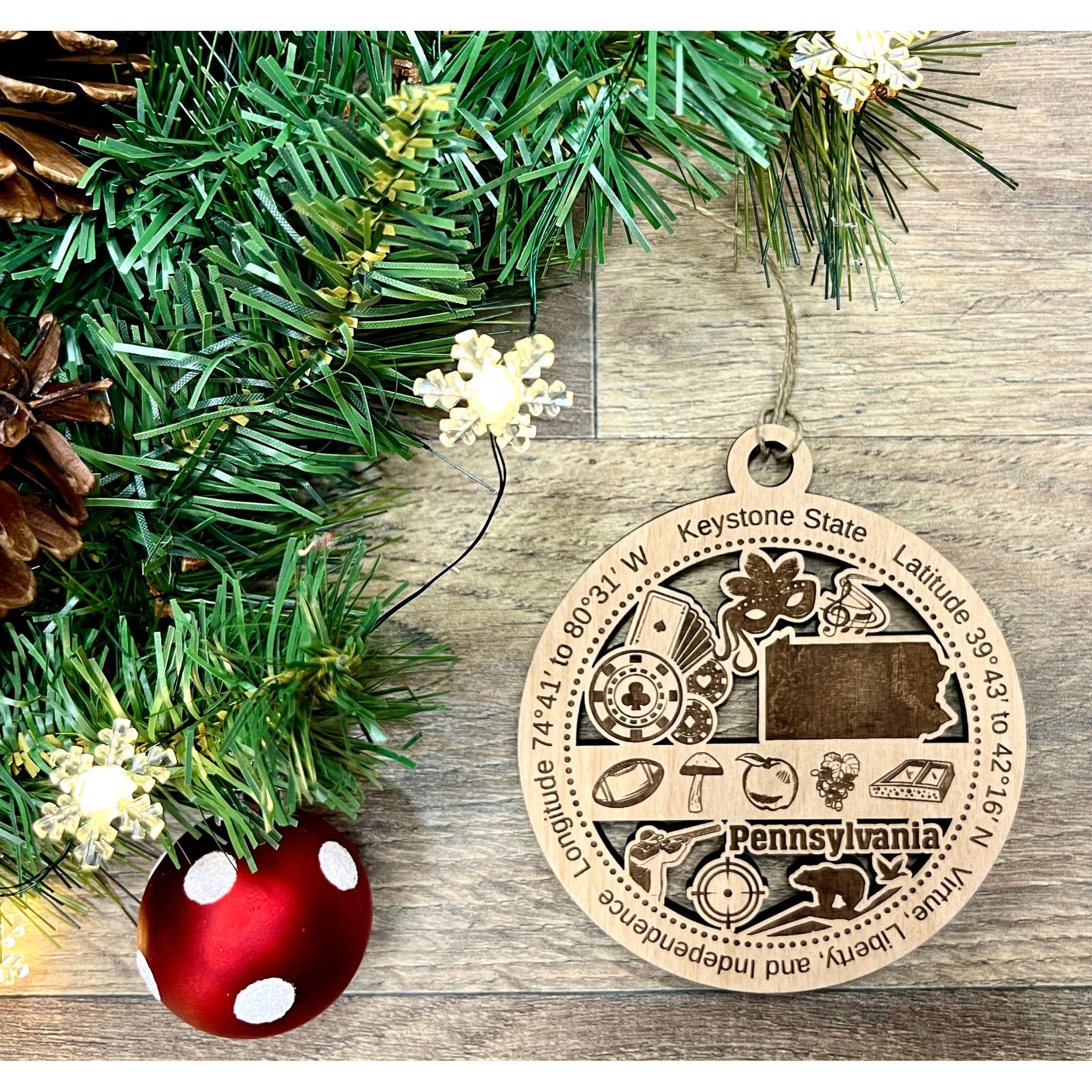 Pennsylvania Wood Christmas Ornaments