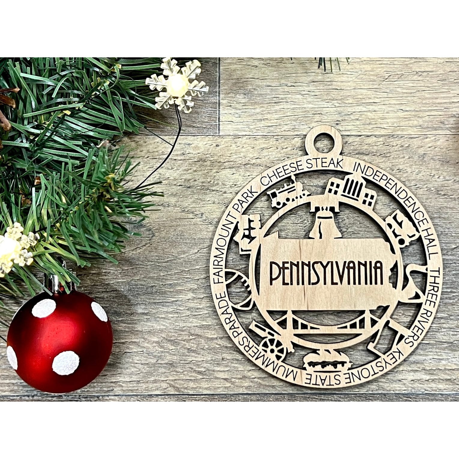 Pennsylvania Wood Christmas Ornaments