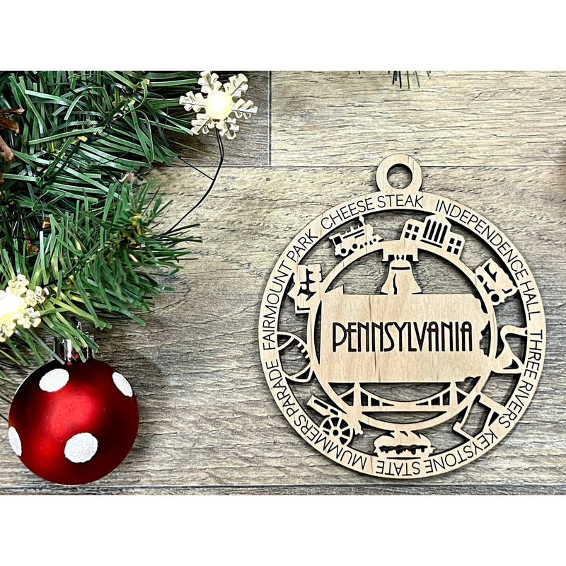 Pennsylvania Wood Christmas Ornaments