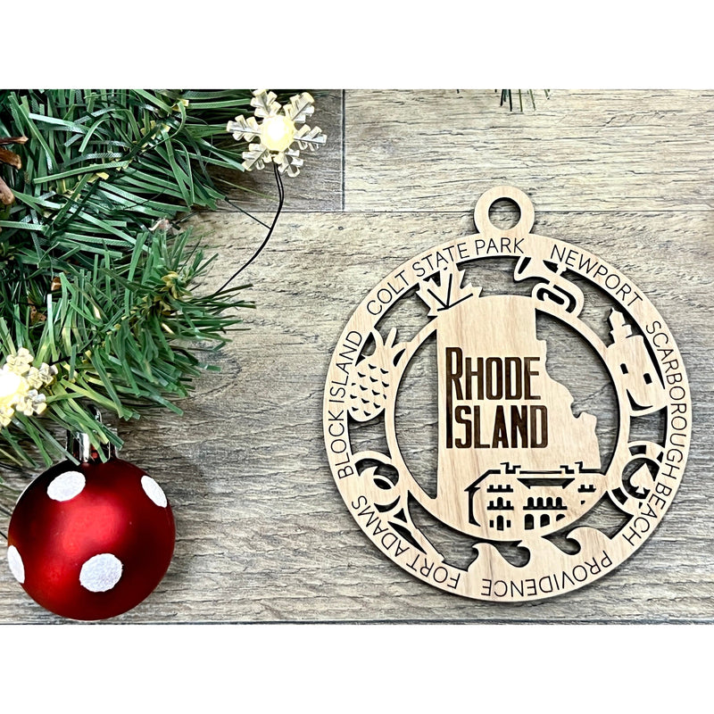 Rhode Island Wood Christmas Ornaments