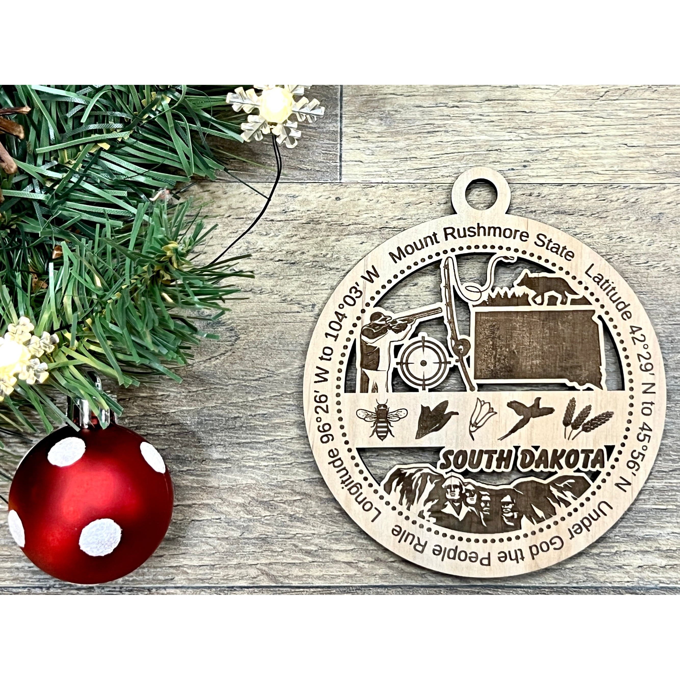 South Dakota Wood Christmas Ornaments